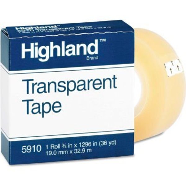 3M Highland„¢ Transparent Tape, 3/4" x 1296", 1" Core, Clear 5910341296